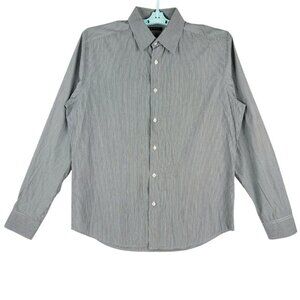 Theory Men's Grey Striped Button-Down Shirt Size L Long Sleeve Professional Wear